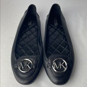 Michael Kors Lillie Black Leather Ballet Loafer Flats ME19G